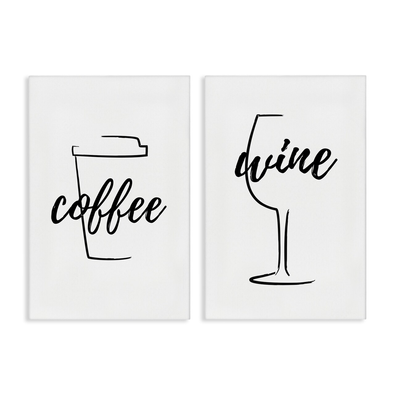 Stupell Industries Simple Coffee Wine Drawing 2 pc Canvas Wall Art Set Design by Martina Pavlova
